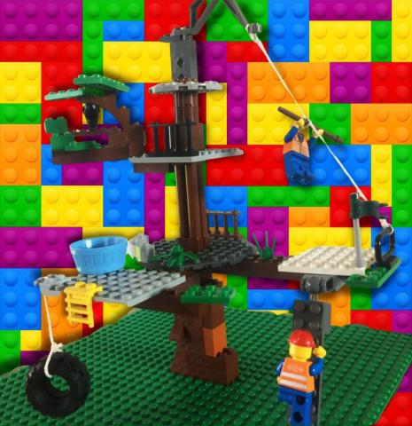 LEGO background with LEGO tree fort and mini figs