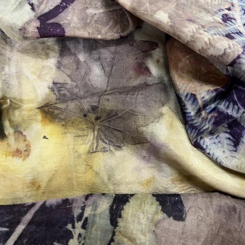 fabric with imprints of fall leaves