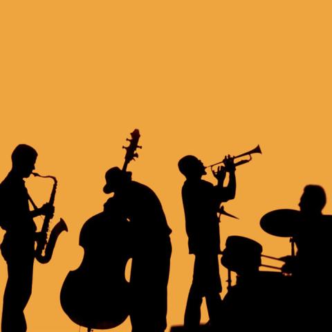 Silhouette of jazz musicians playing