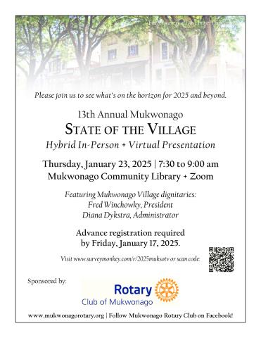 State of the Village January 23 7:30-9:00 am at the Mukwonago Community Library