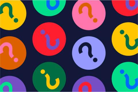 Graphic image of multicolored question marks.