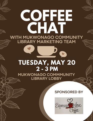 Poster for coffee chat event with coffee cups, sponsored by Espresso Love