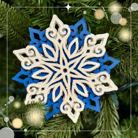 blue and white wood snowflake