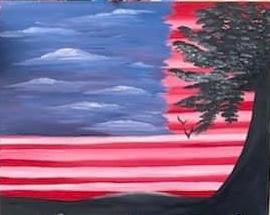 Painting of U.S. flag and trees