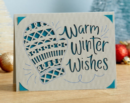 card that has a mitten on it and warm winter wishes 