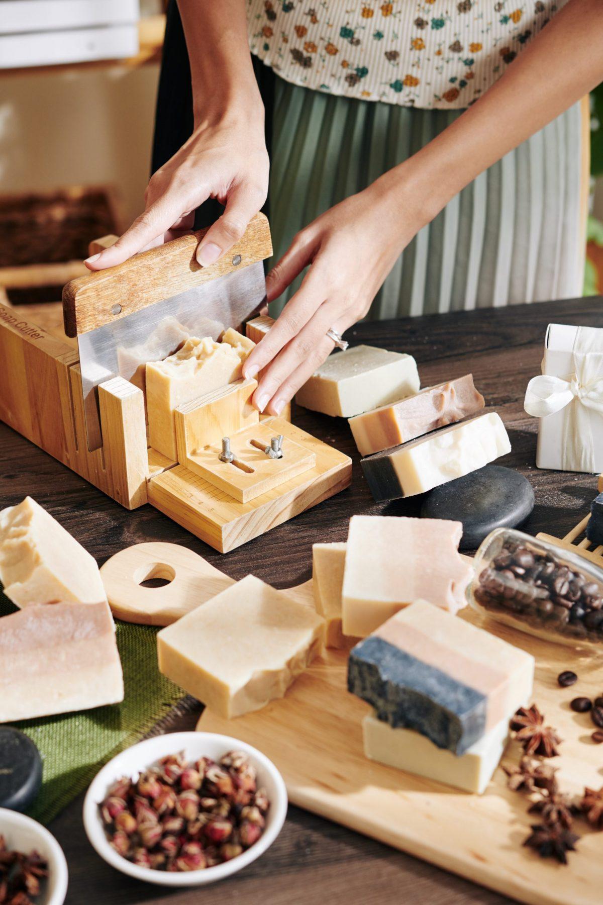 Image of someone making bars of soap.